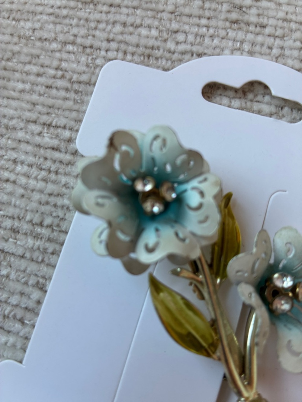 Vintage 1960s Blue Enamel Flower Brooch | Robin's Egg Blue Floral Spray Pin - Picture 4 of 5